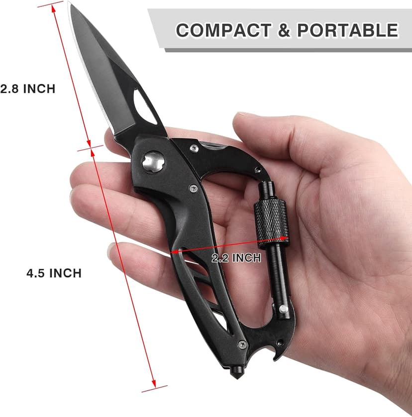 Stocking Stuffers Gifts for Men, EDC Carabiners with Folding Knives, Window Breaker and Screwdriver, Gear for Camping Hiking FUNBRO Multitool Carabiner with Pocket Knife, Bottle Opener B09YCNTY8B