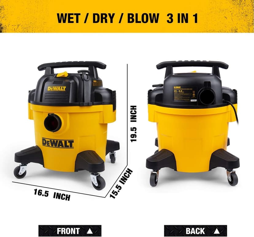 DEWALT DXV06PZ 4 Peak HP Shop Vacuums Wet/Dry, 6 Gallon Poly Wet/Dry Vac, Heavy-Duty Shop Vacuum with Blower Function Yellow+Black