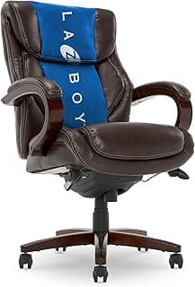 La-Z-Boy® Bellamy Executive Office Chair with Memory Foam Cushions, Real Wood Arms and Swivel Base, Waterfall Seat Edge, Faux Bonded Leather, Brown