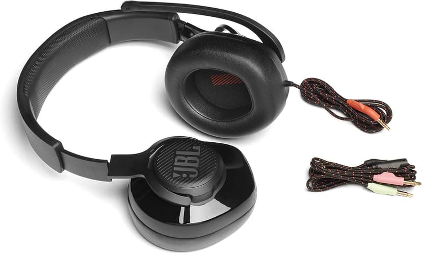 JBL Quantum 200 - Wired over-ear gaming headset with Voice focus directional flip-up mic and memory foam ear cushions (Black)