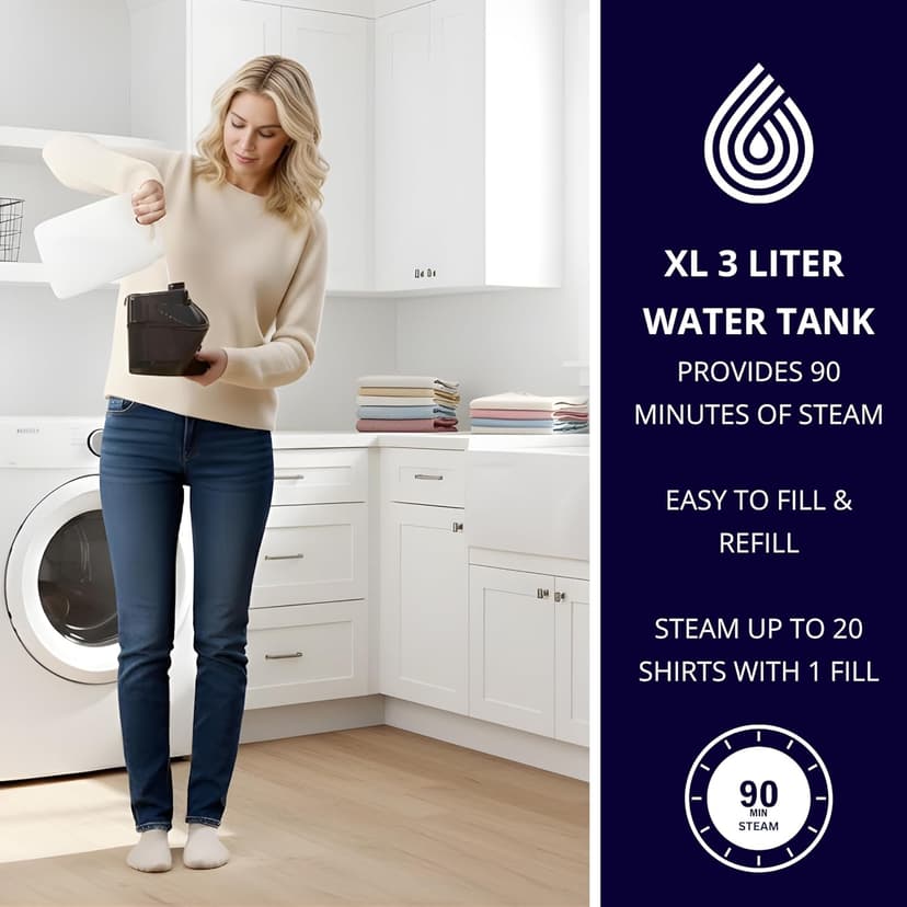 SALAV Heavy Duty Commercial Full-Size Garment Steamer with Foot Pedals and Extra Large 3L (101.5 oz) Water Tank, 1800 watts of Poweful Steam (Navy)