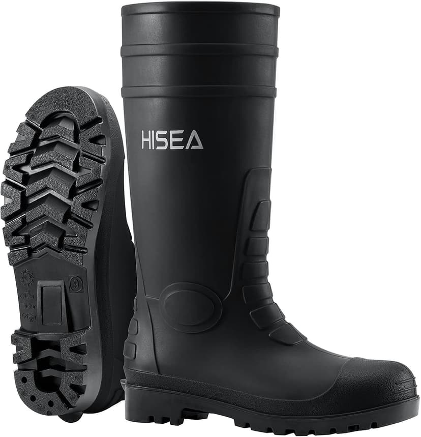 HISEA Men's Steel Toe Rain Boots PVC Rubber Boots, Waterproof Garden Fishing Outdoor Work Boots, Durable Slip Resistant Knee Boots for Agriculture and Industrial Working