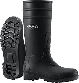 HISEA Men's Steel Toe Rain Boots PVC Rubber Boots, Waterproof Garden Fishing Outdoor Work Boots, Durable Slip Resistant Knee Boots for Agriculture and Industrial Working