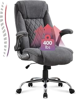 Big and Tall Fabric Office Chair 400lbs High Back Executive Computer Desk Chair with Flip Up Armrest, Breathable Fabric Adjustable Height Ergonomic Home Office Heavy Duty