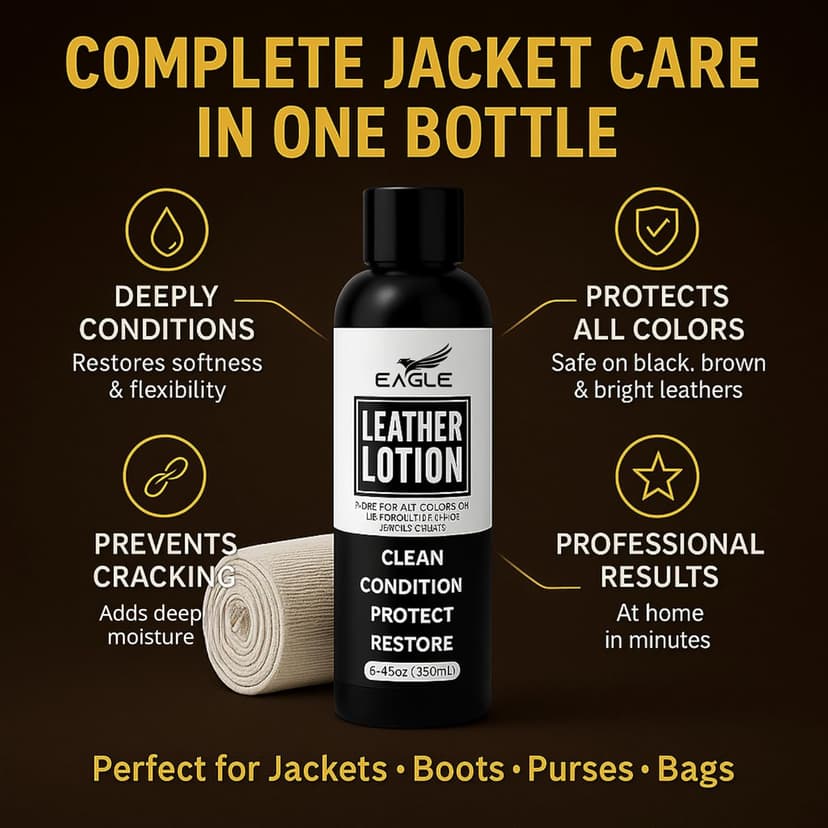 Eagle Leather Jacket Conditioner- Leather Lotion with Cloth for Boots, Jackets, Purses, Handbags & Bags – Lanolin & Natural Oils to Clean, Condition, Restore & Protect All Leather Colors