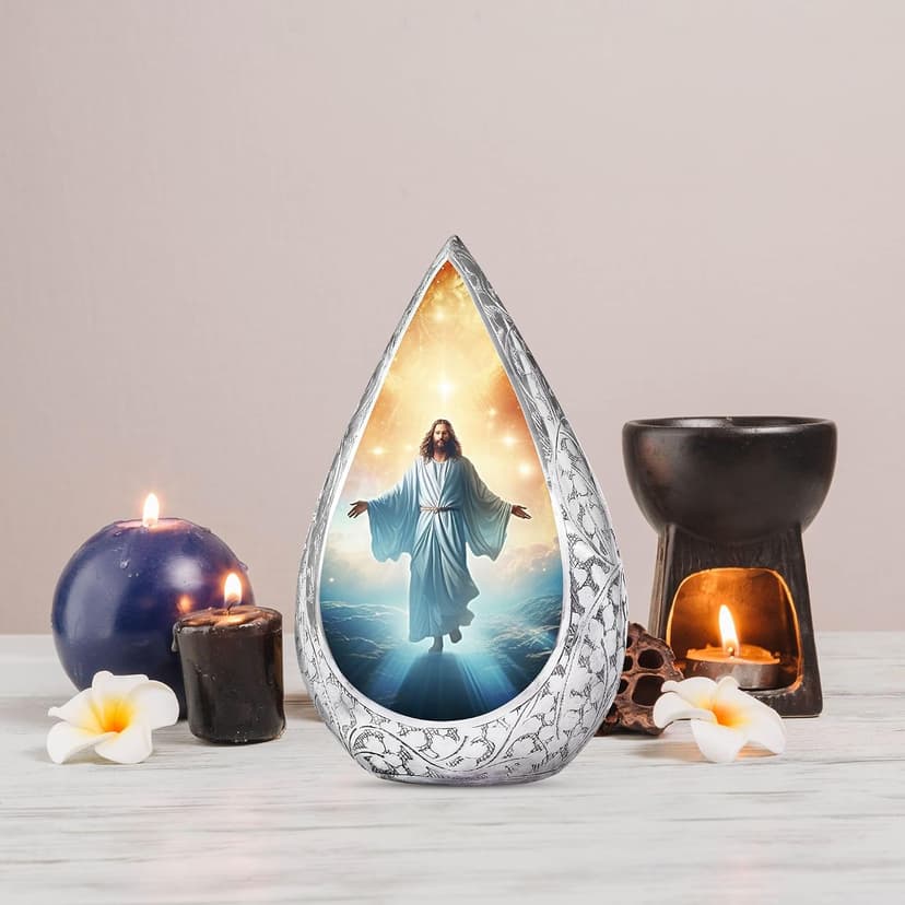 Jesus Christ Small Urn for Ashes Adult Male & Female - Straight Drop Burial Urns for Adult Human Ashes - Remembrance Gift for Loss of Husband - Decorative Cremains Holder (3 Inch) B0FBRT54QK