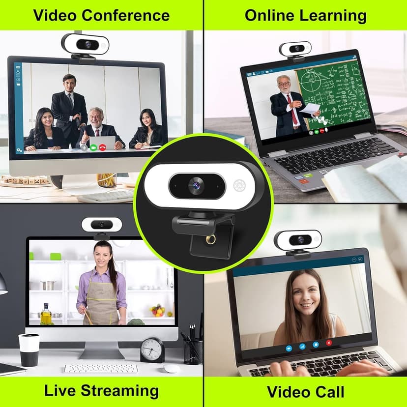 Webcam with Ring Light Microphone - Streaming Web Camera, 1080P Full HD Pro Camera for PC Mac Laptop Desktop, USB Computer Webcam with Privacy Cover and Tripod for Zoom Meeting Skype Teams Twitch