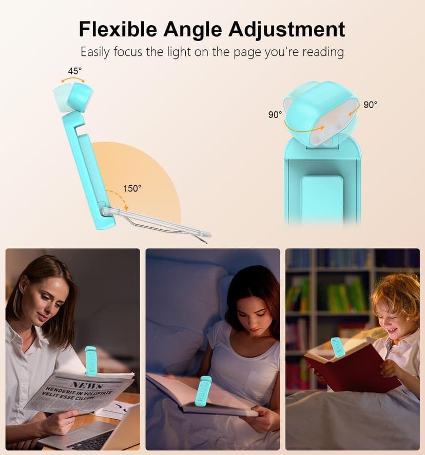 Gritin Reading Light, Rechargeable Book Light for Reading in Bed - Eye Caring 3 Color Temperatures, 5-Level Dimmable Brightness, Long Lasting, Compact Size Clip on Book Lamp for Bookworms-Blue