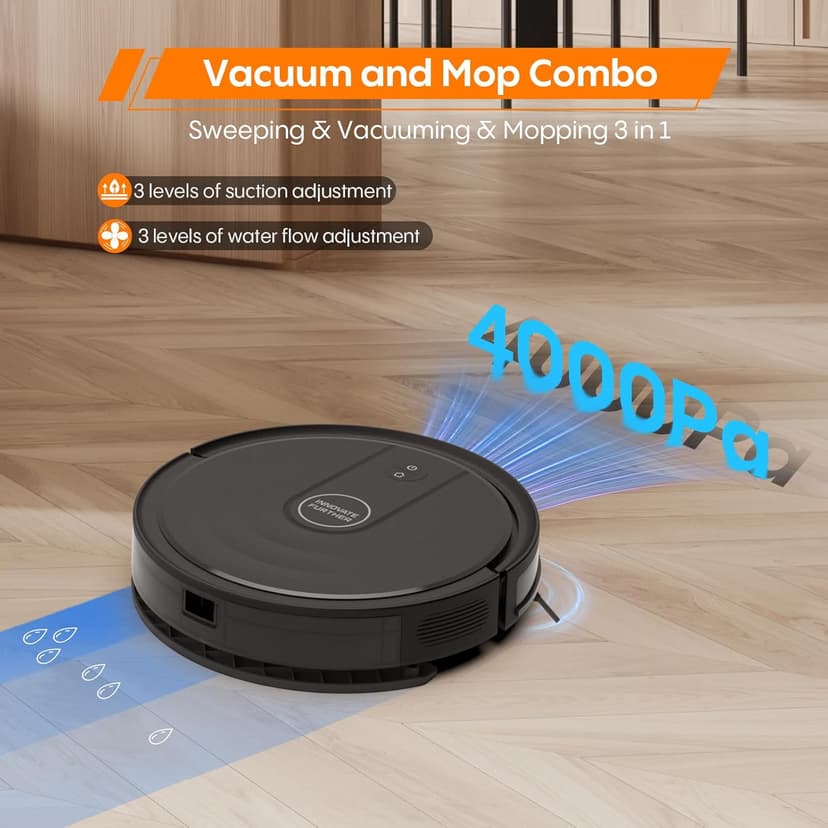 Robot Vacuum and Mop, 3-in-1 Robot Vacuum Cleaner, 4000Pa Powerful Suction, 2.87" Ultra Slim, with Wi-Fi/App/Alexa, Smart Navigation, Perfect for Pet Hair, Hard Floors and Low-Pile Carpets