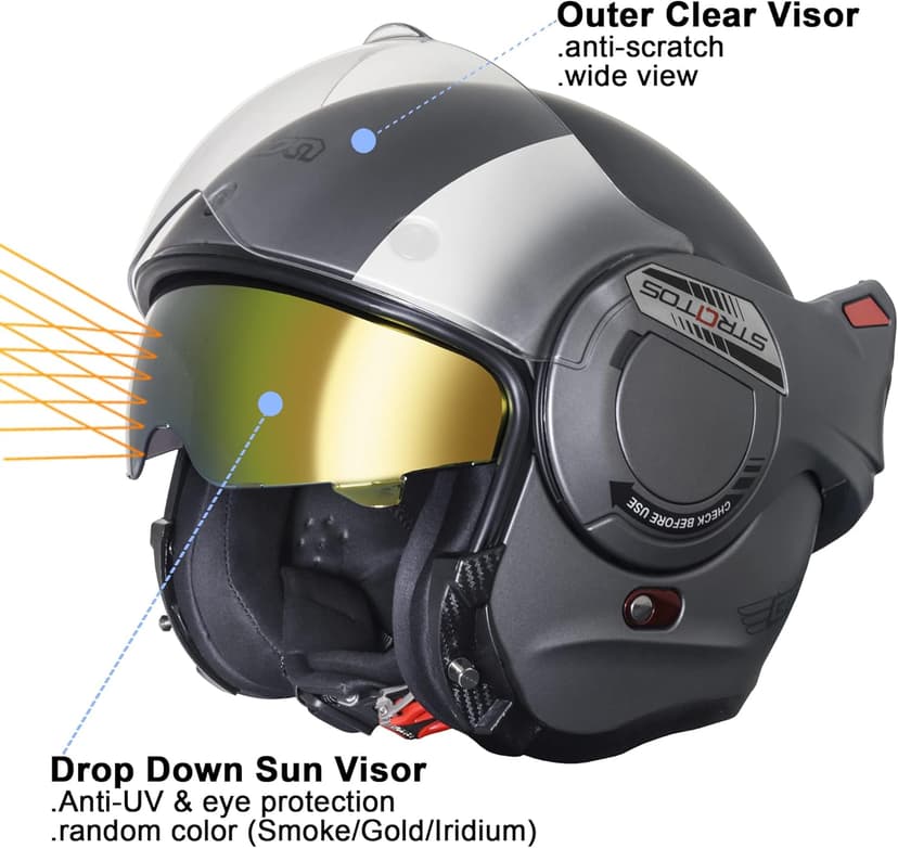 Full Face Motorcycle Helmet DOT Approved, 180° Reversible Chin Guard Modular Pilot Helmet with Anti-Fog Dual Visors for Adult Men Women