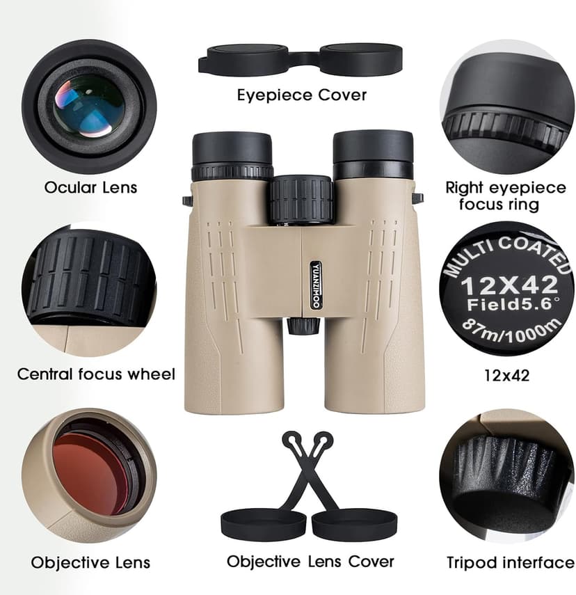 12x42 HD Binoculars for Adults High Powered Binoculars with Upgraded Phone Adapter Compact Binocular with Low Light Night Vision for Bird Watching Hunting Outdoor Sports Concerts Camo
