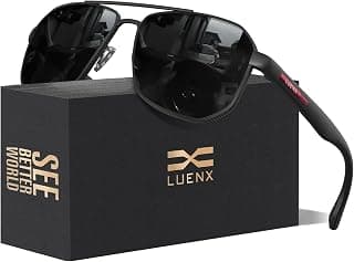 LUENX Aviator Sunglasses for Men Square Polarized Polygon Lens - UV 400 Protection with Accessories 61MM Driving Outdoor