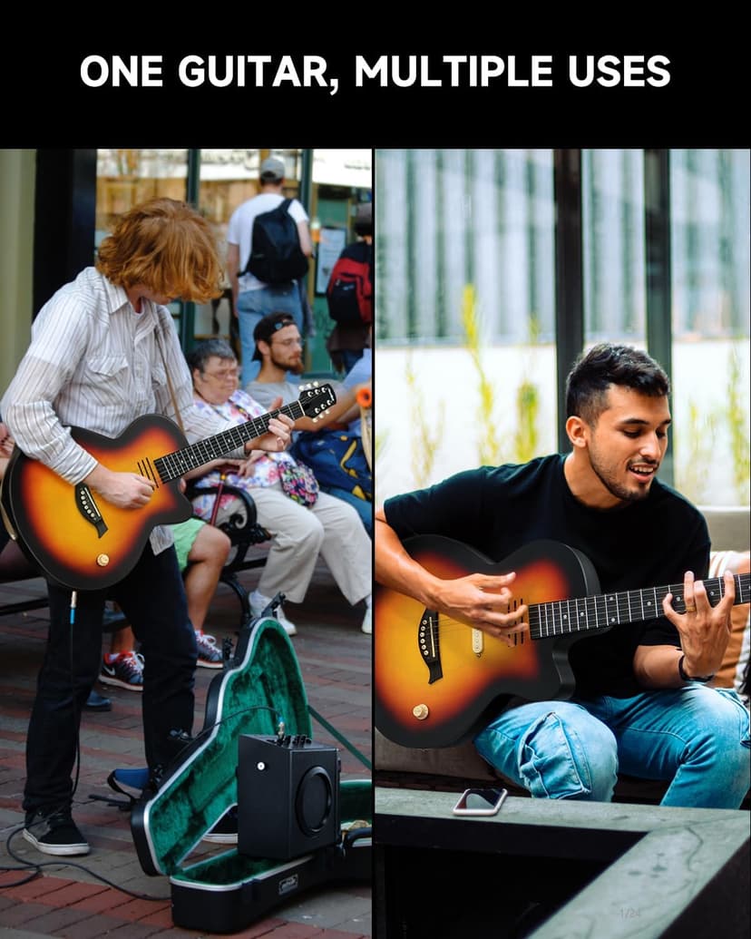 Moukey BCC-100 Acoustic Electric Guitar 39-Inch, Cutaway Guitar with Passive Pickup, Gig Bag, Strap, Picks, Tuner, and Capo, Dual Acoustic＆Electric Modes, Sunburst