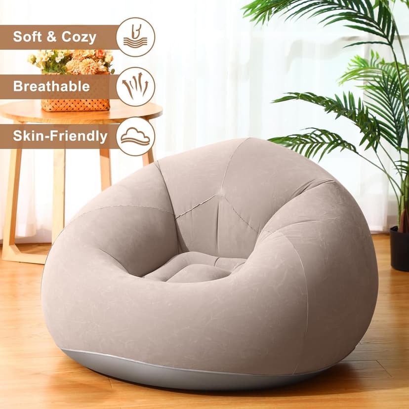 Realspring 6 9 12 Pcs Inflatable Bean Bag Chairs for Adults with Electric Air Pump, Blow up Couch Folding Portable Inflatable Couch Lazy Sofa for Outdoor Movie Night Camping(Coffee,6 Pcs)