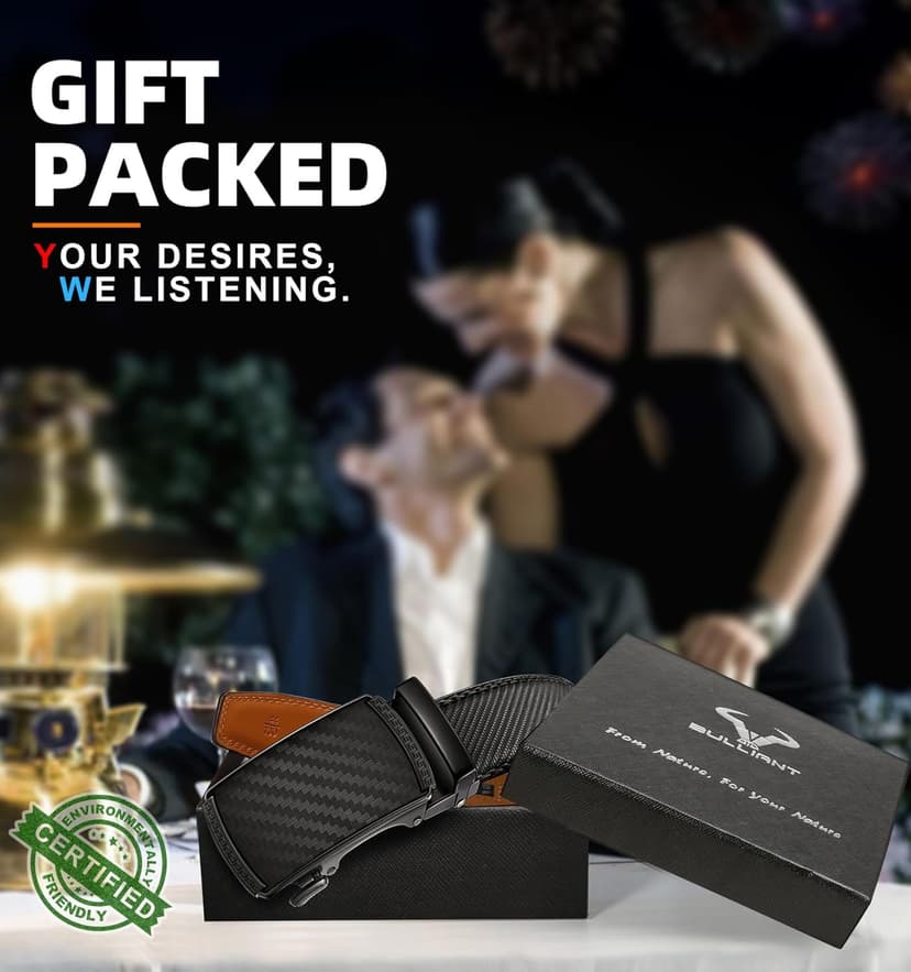 BULLIANT Men's Belt,Slide Ratchet Belt Adjsutable For Men Suit Casual Jeans Gift Boxed,Trim To Fit