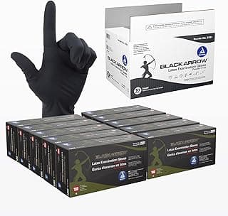 Dynarex Black Arrow Disposable Latex Exam Gloves, Powder-Free, For Healthcare, Law Enforcement, Tattoo, Salon or Spa, Black (1000, Small) [Packaging May Vary]