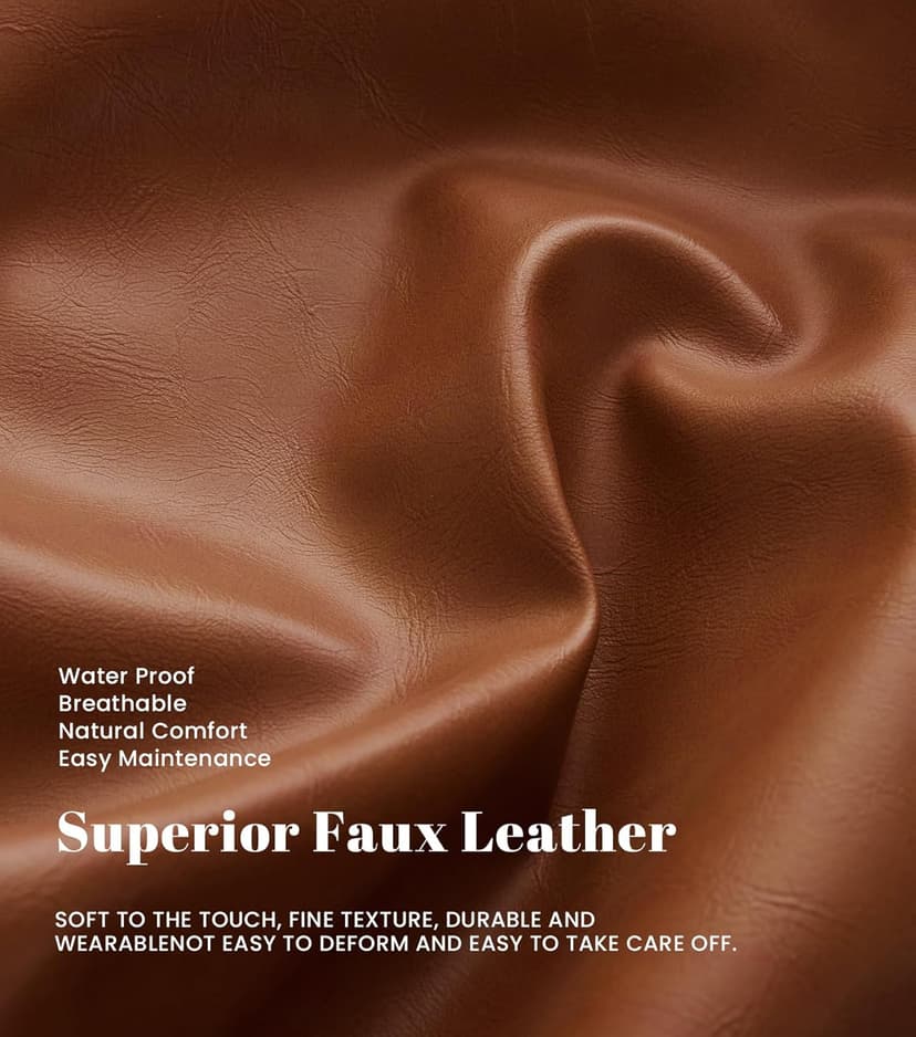 Kingfun Faux Leather 3 Seat Couch for Living Room, Mid Century Modern Sofa with Rolled Arms and Deep Seats, Fluffy Comfort for Apartment, Easy to Assemble, Chestnut