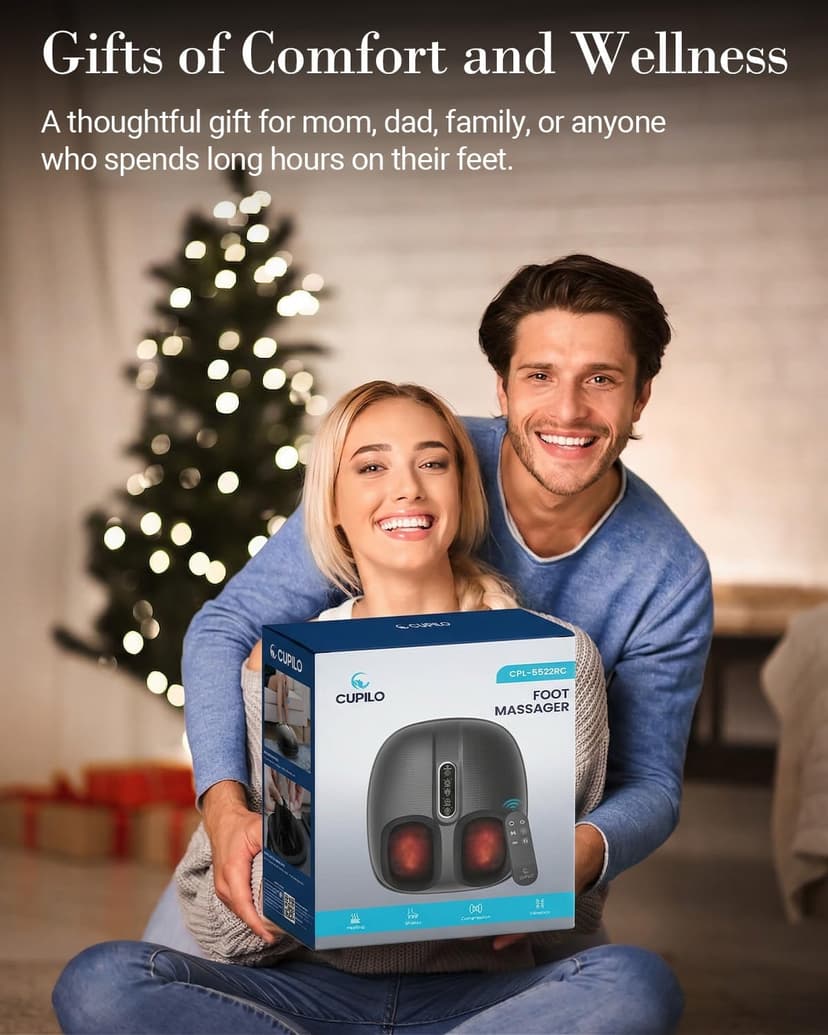 Shiatsu Foot Massager for Plantar Fasciitis with Heat & Remote Control, For Tired Feet, Seniors, Officer, Gifts for Women Men CuPiLo Foot Massager FSA Eligible HSA, 5 Compression Levels & Deep Kneading B0D25QHBS8