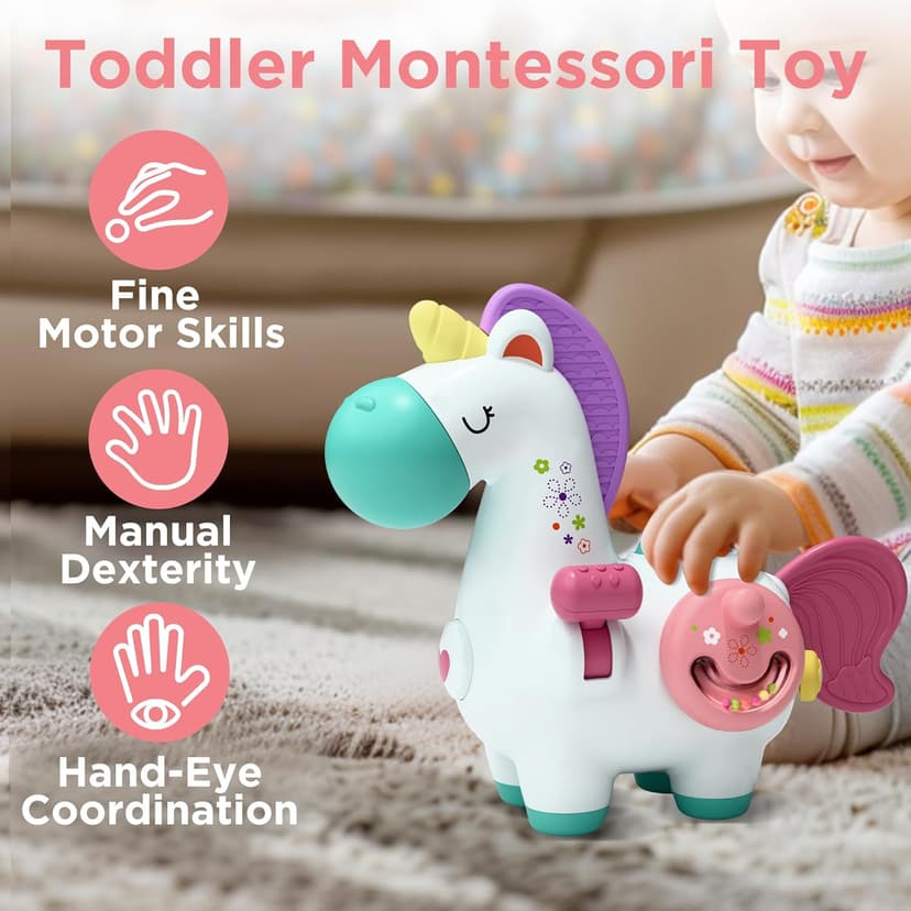 iPlay, iLearn Baby Unicorn Activity Cube, Infant Busy Cube Montessori Toy for 1 Year Old, Babies Carseat Plane Travel Toy, Toddler Sensory Development Learning Birthday Gift 6-9-12-18 Months 2 3 Years