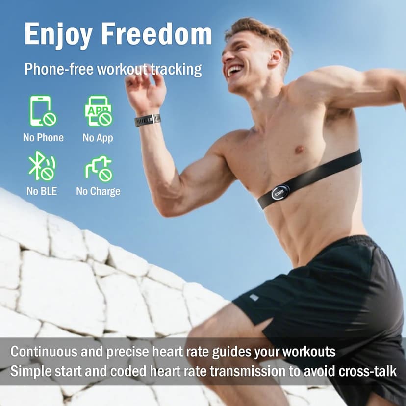 EZON Heart Rate Monitor and Chest Strap, Exercise Heart Rate Monitor, Sports Watch with HRM, Waterproof, Stopwatch, Hourly Chime T007