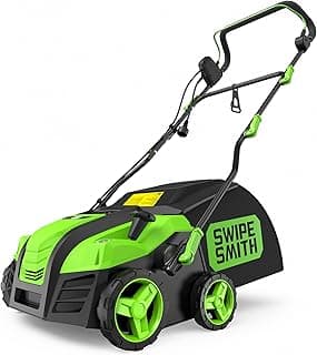 SWIPESMITH 16” Artificial Turf Vacuum,1800w Grass Sweeper 15 Amp Lawn Sweeper Yard Power Brush with 45L Removable Leaf Collection Bag, Quick-Fold, Keeps Clear Sweepy Box