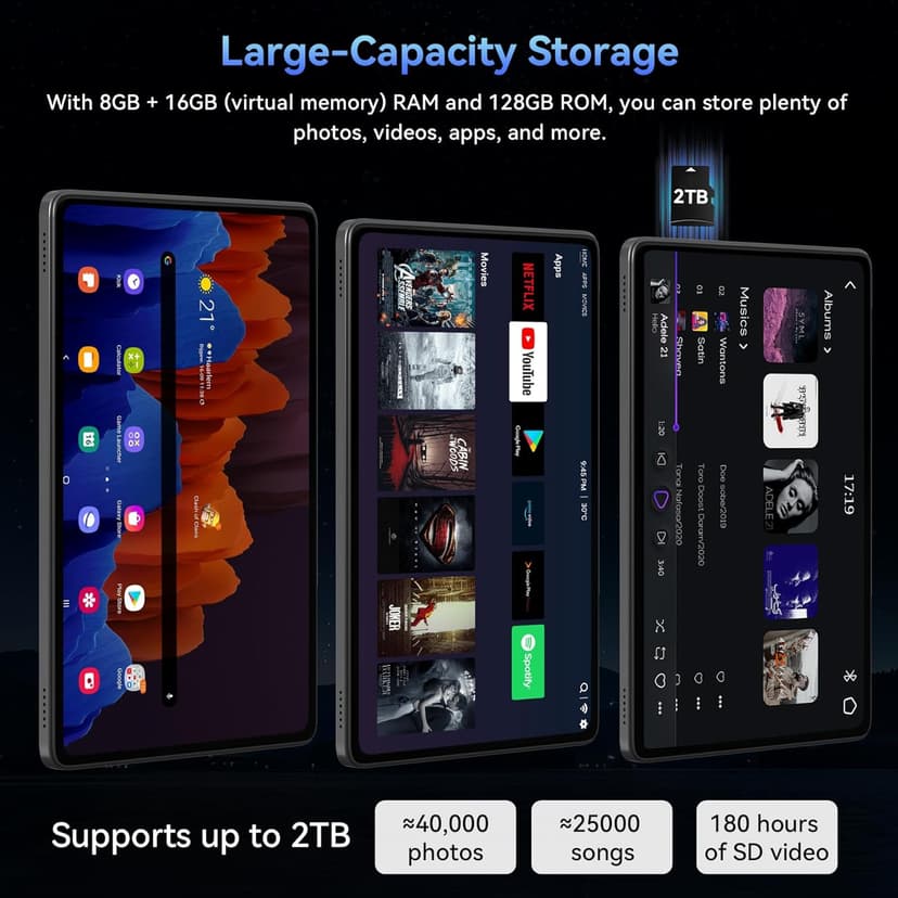 Tablet 2026 World's First Android 16 Tablet with Gemini AI, 11 Inch FHD Display, 24GB RAM 128GB ROM /2TB TF, T7250 CPU+13MP Camera, 8000mAh, Widevine L1, 2 in 1 Tablets with Keyboard Mouse Stylus