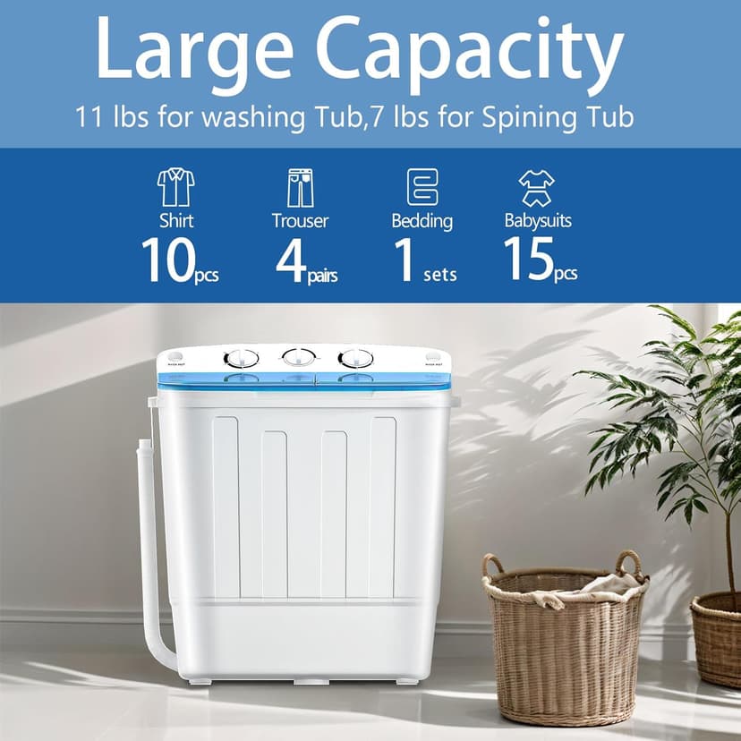 DOGHLY Portable Washer and Dryer Combo Set, 32 lbs Portable Clothes Dryers, 5 Drying Modes, 18 lbs Fully Automatic Washing Machine, Compact Washer and Dryer for Apartment, RV, Dorm