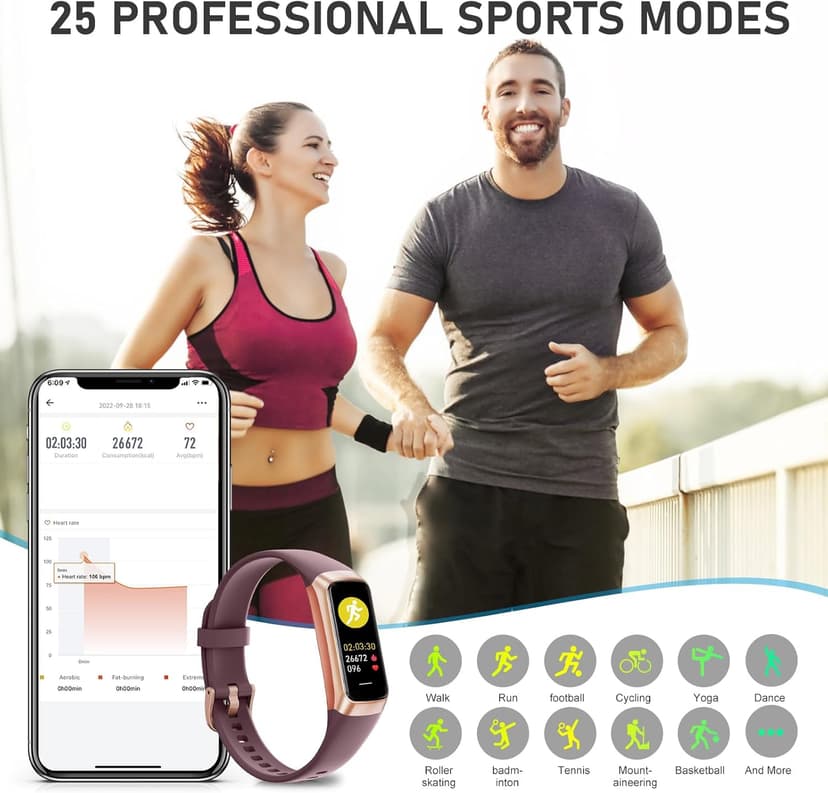 Fitness Tracker with 24/7Heart Rate, Blood Pressure, Sleep Tracking, Calorie, Activity Tracker with 1.1" AMOLED Color Screen, Waterproof Step Tracker for Android iPhones Women Men