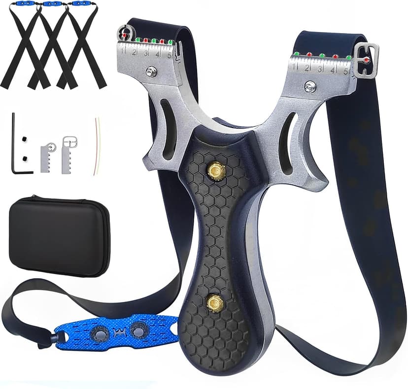 Slingshot, Stainless Steel Slingshots for Adults, Sling Shot for Hunting and Shooting Practice, Come with 3 pcs Flat Rubber Bands and a Storage Case