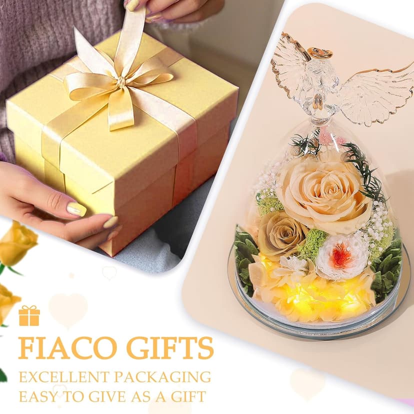 FIACO Preserved Rose Christmas Birthday Gifts for Women Forever Fresh Flowers Delivery Gifts for Mom Grandma Wife Anniversary Eternal Roses in Glass Angel Figurines