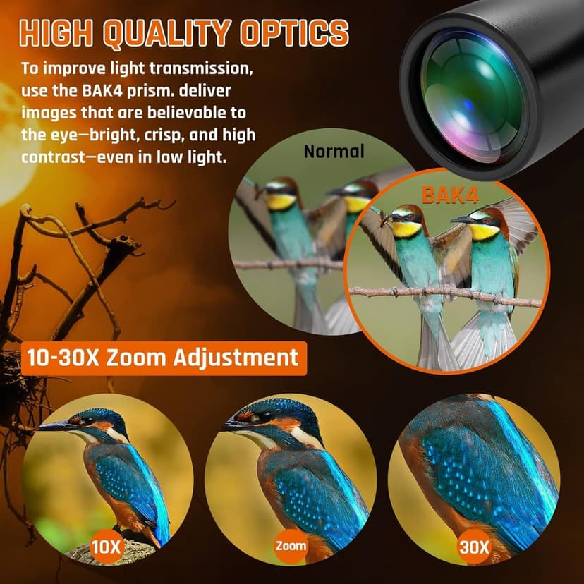 10-30x50 Zoom Binoculars for Adults, High Powered Military Binoculars for Bird Watching Traveling Hunting Concerts with Large View,BAK4,FMC Lens,Clear Low Light Vision at Night
