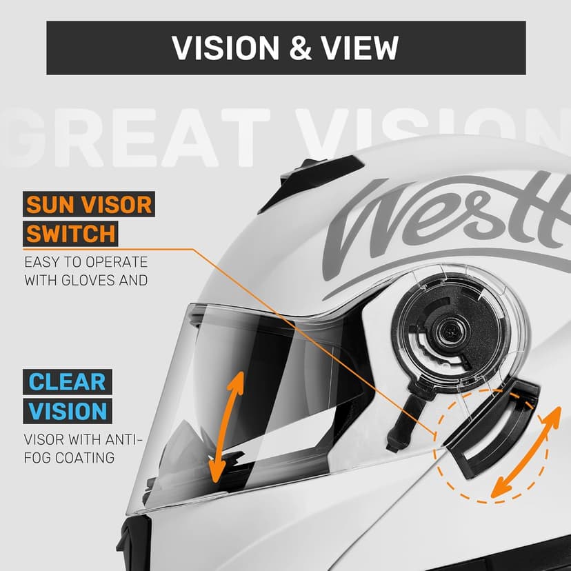 Westt Modular Motorcycle Helmet - DOT Approved - Full Face Flip Up, Internal Sun Visor for Men Women (Street Bike, ATV, Snowmobile)