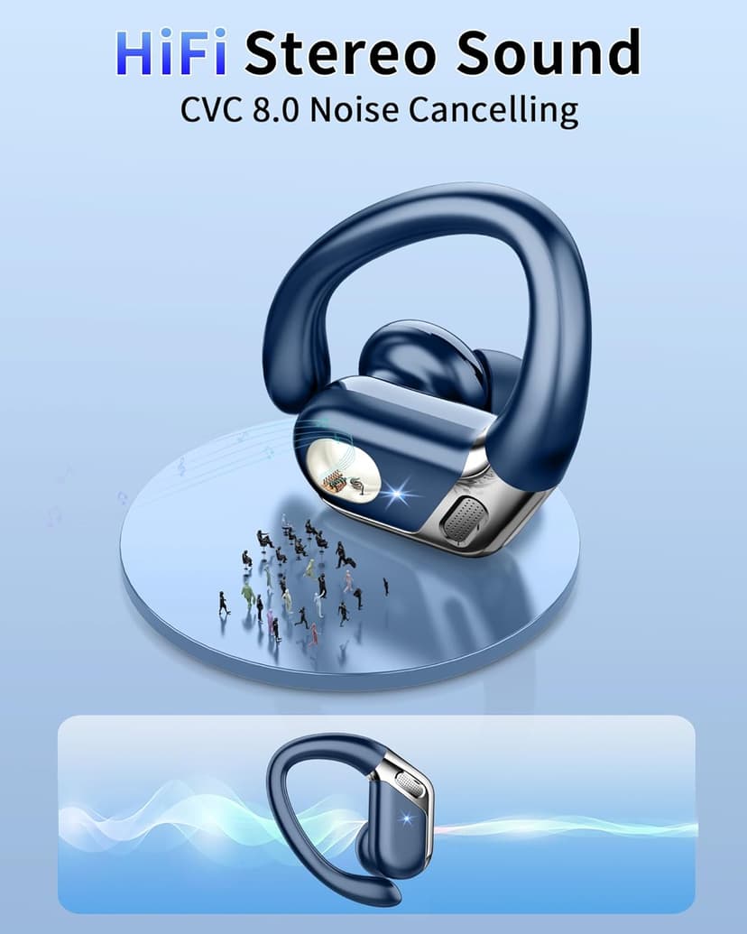 Wireless Earbud, Bluetooth 5.4 Headphones IP7 Waterproof for Sport, 50H Running Wireless Earphones with ENC Noise Cancelling Mic, Deep Bass Over Ear bud with Earhooks for Android, iOS, Workout, Gym