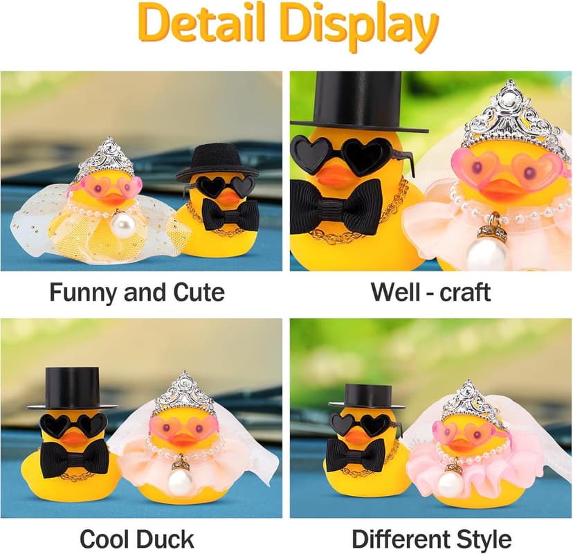 wonuu Pair Set of 2 Wedding Rubber Ducks, Bride Groom Duckies Marriage Rubber Duck Mini Couple Ducky for Ceremony Gift Souvenir Marry Blessings Elegant Heartwarming Present, White