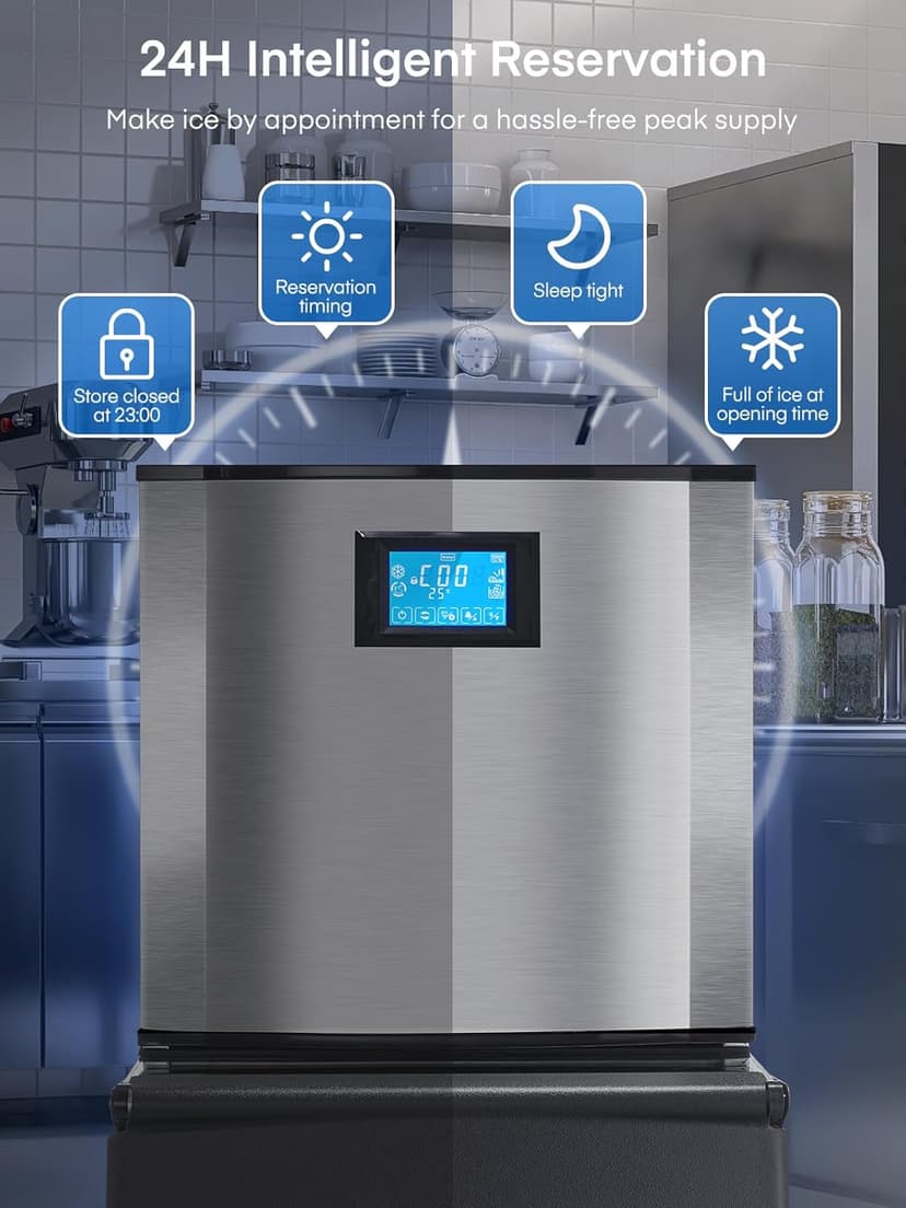 Commercial Ice Maker Machine 500LBS/24H, 350LBS Stainless Steel Storage Bin, 182 Ice Cubes in 10-15min, Self-Cleaning, Air Cooled Ice Machine with LCD Touchscreen for Bar Business Cafe (500 lbs)