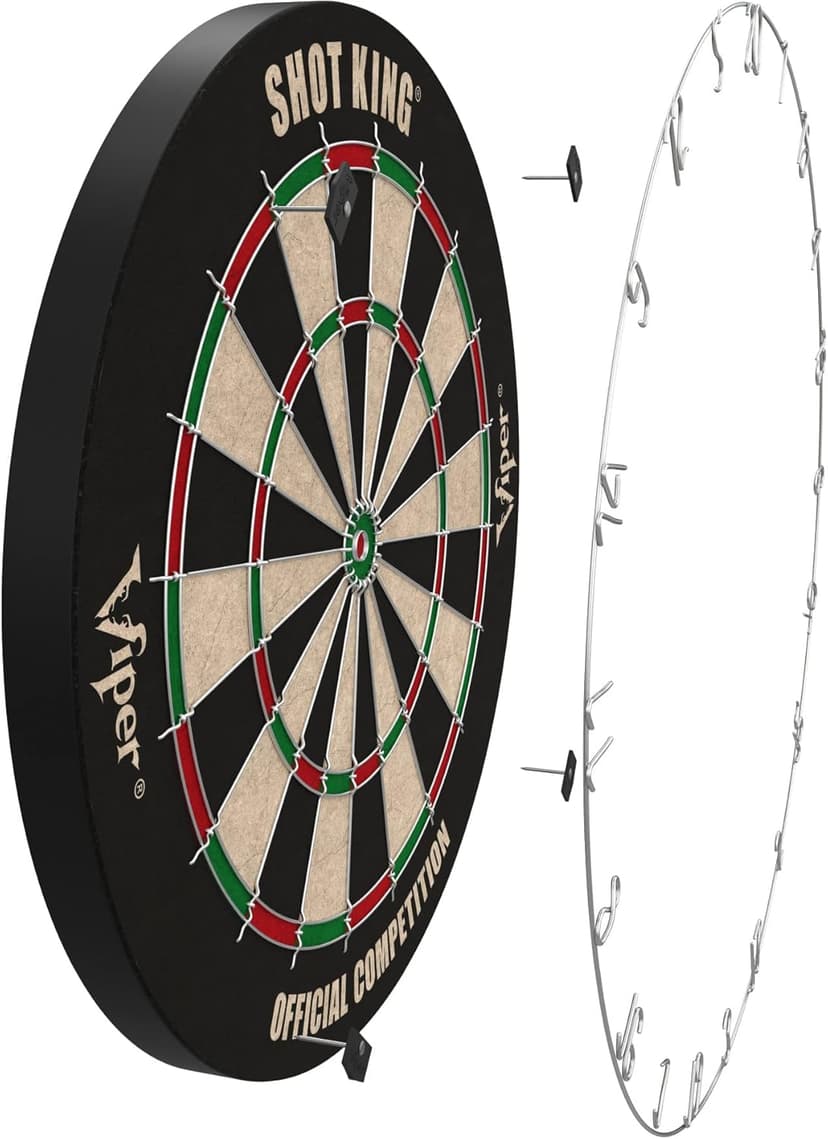 Viper by GLD Products Shot King Regulation Bristle Steel Tip Dartboard Set with Bullseye Metal Radial Spider Wire Compressed Sisal Board with Rotating Number Ring Includes 6 Darts Black