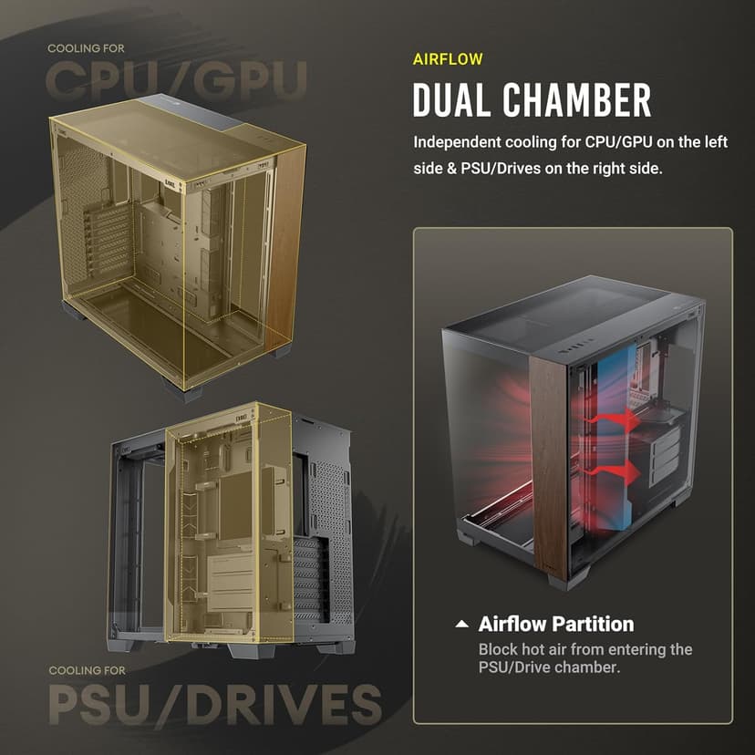 Antec C8 Wood, Fans not Included, Wooden Front Panel, Dual-Chamber Layout, Type-C, 360mm Radiator Support, Seamless TG Front & Side Panels, RTX 40 Compatible, Full-Tower E-ATX PC Case