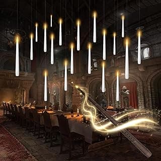 kakoya Flameless Floating Candles with Wand，20 Pcs Magic LED Hanging Taper Candles，Flickering Battery Operated Taper Candle with Wand Remote for Halloween Decorations Best Gift（White） B0C452J5HT