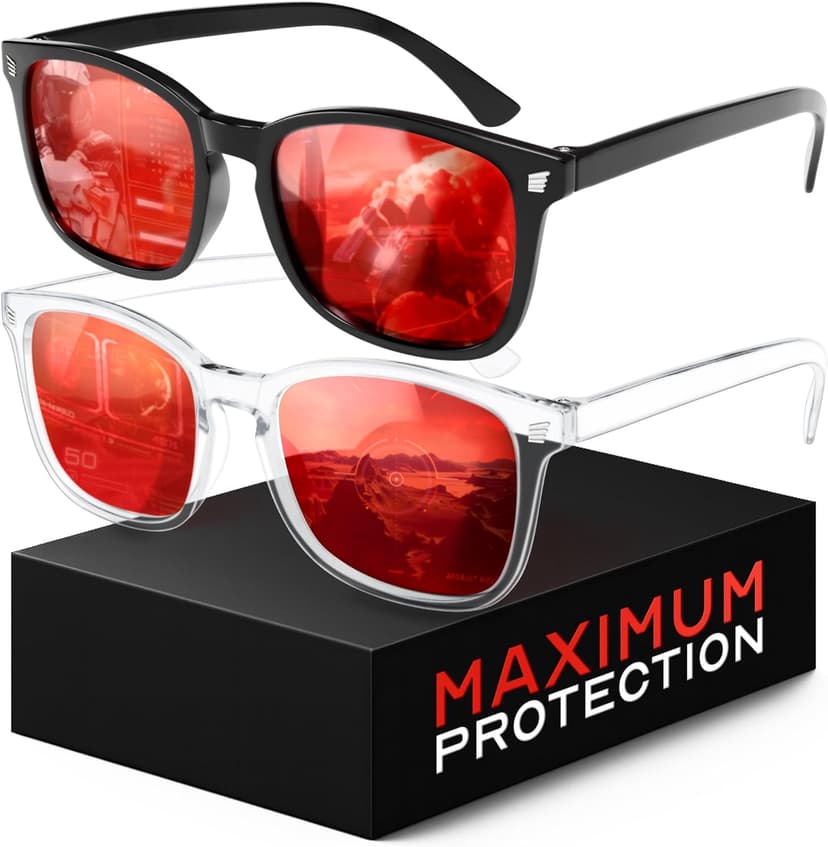 livho Blocking Gaming Glasses Blue Green Light for Computer Sleeping, Dual Coatings Red Lenses, for Women & Men