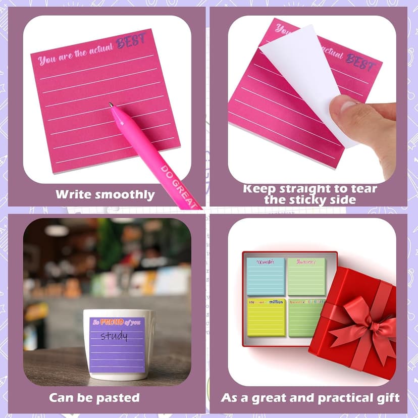 Yinder 24 Pcs Inspirational Sticky Notes with Lines Cute Motivational Sticky Notes Pad Employee Appreciation Gifts Bulk for Teacher Nurse Coworkers Office 3 x 3''(Dark Color,Appreciation)