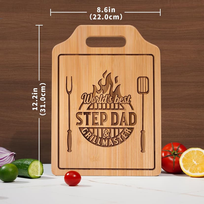 AceThrills Step Dad Gifts for Step Dad Birthday, Christmas, Fathers Day - Engraved Bamboo Cutting Board 12.3"L x 8.7"W x 0.4"Th