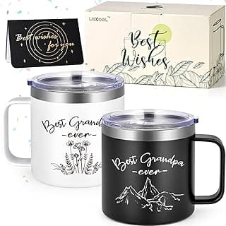 LiqCool Gifts for Grandparents, 14 Oz Best Grandma and Grandpa Insulated Mugs, Christmas Gifts for Grandparents, Grandma and Grandpa Gift from Grandkids Grandchildren(Black & White)