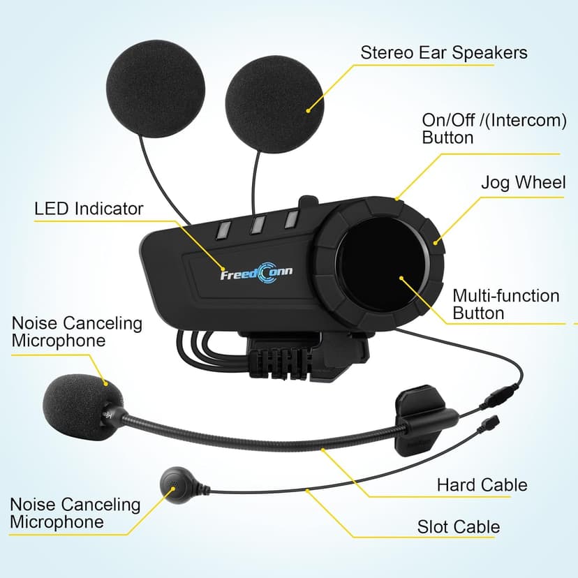 FreedConn KY PRO Motorcycle Helmet Bluetooth Headset, Motorcycle Communication Systems with CVC Noise Cancellation, Stereo Music, 6 Riders 0.75mi/1200m intercom, Dual Device Connection, IP65, 2 Pack