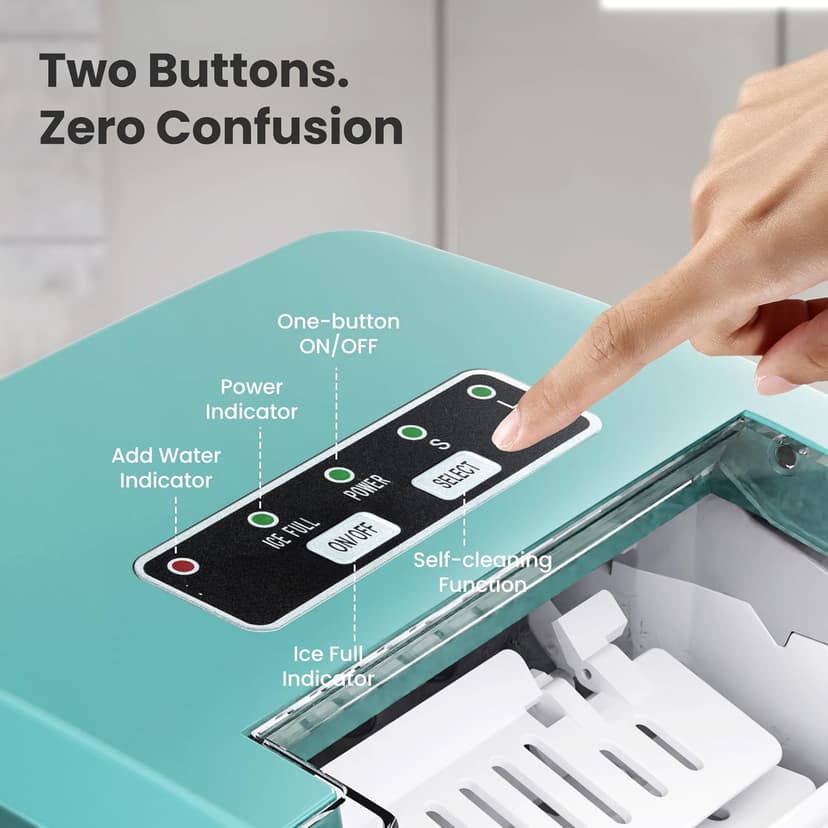 Portable Ice Maker Machine with Handle, 26lbs/24Hrs, 6Mins/9 Ice Cubes, Self-Cleaning with Basket/Scoop, Countertop Ice Makers for Home/Kitchen/Office(Green)