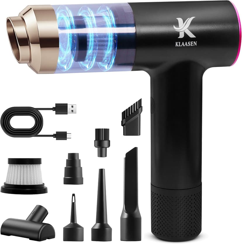 Handheld Car Vacuum Cleaner, Dual Suction 7.5K & 12k Pa, Portable Mini | Blower, Inflator, Deflator and Dustbuster for Car, Home, Kitchen & Office | Black Color