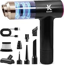 Handheld Car Vacuum Cleaner, Dual Suction 7.5K & 12k Pa, Portable Mini | Blower, Inflator, Deflator and Dustbuster for Car, Home, Kitchen & Office | Black Color