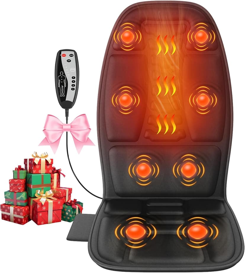 Back Massager with Heat, Massage Chair Pad with 5 Modes & 2 Heat Levels for Back & Thighs, Back Massage Pad for Office & Home Chairs, Matte Black