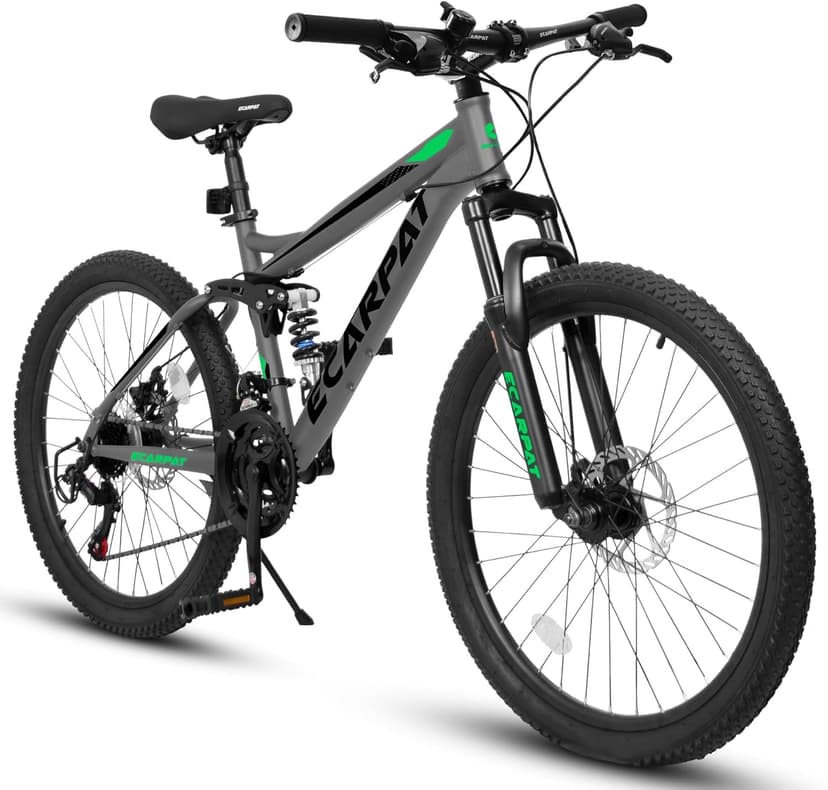 27.5 Inch Full Suspension Mountain Bike, Front & Rear Shock Absorbers, Mechanical Disc Brakes, 21-Speed Steel Frame, for Men & Women, Outdoor & Fitness Cycling