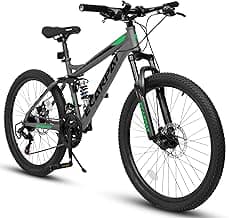 27.5 Inch Full Suspension Mountain Bike, Front & Rear Shock Absorbers, Mechanical Disc Brakes, 21-Speed Steel Frame, for Men & Women, Outdoor & Fitness Cycling
