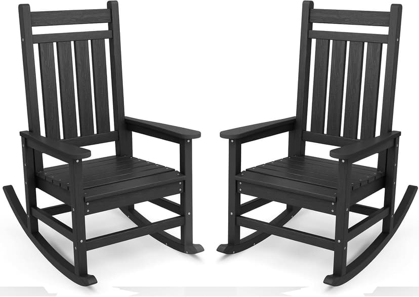 SERWALL Outdoor Rocking Chair Set of 2, HDPE Rocking Chairs for Adult, Black